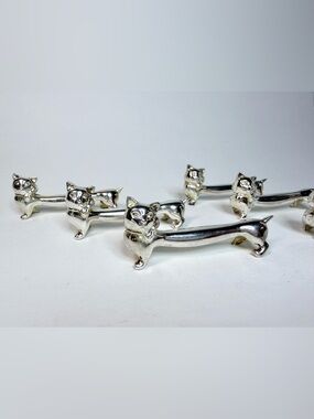 Vintage French Silver-Plated Cat Knife Rests – Set of 6